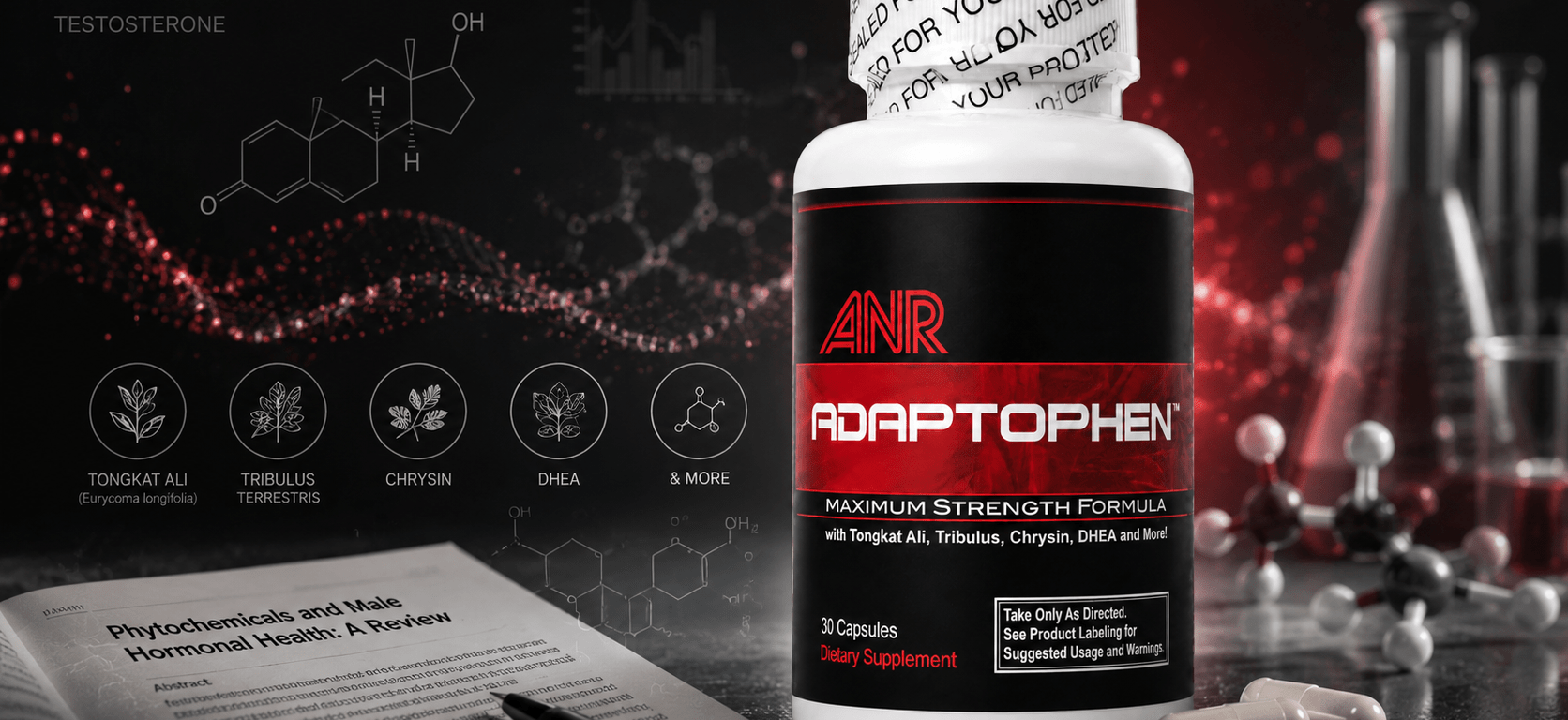 Adaptophen Review scientific analysis of Tongkat Ali, DHEA, Tribulus, zinc, magnesium and male vitality support ingredients